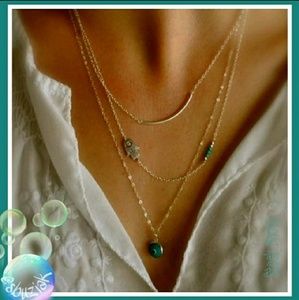 Boho Hamsa Hand and Evil Eye Layered Necklace